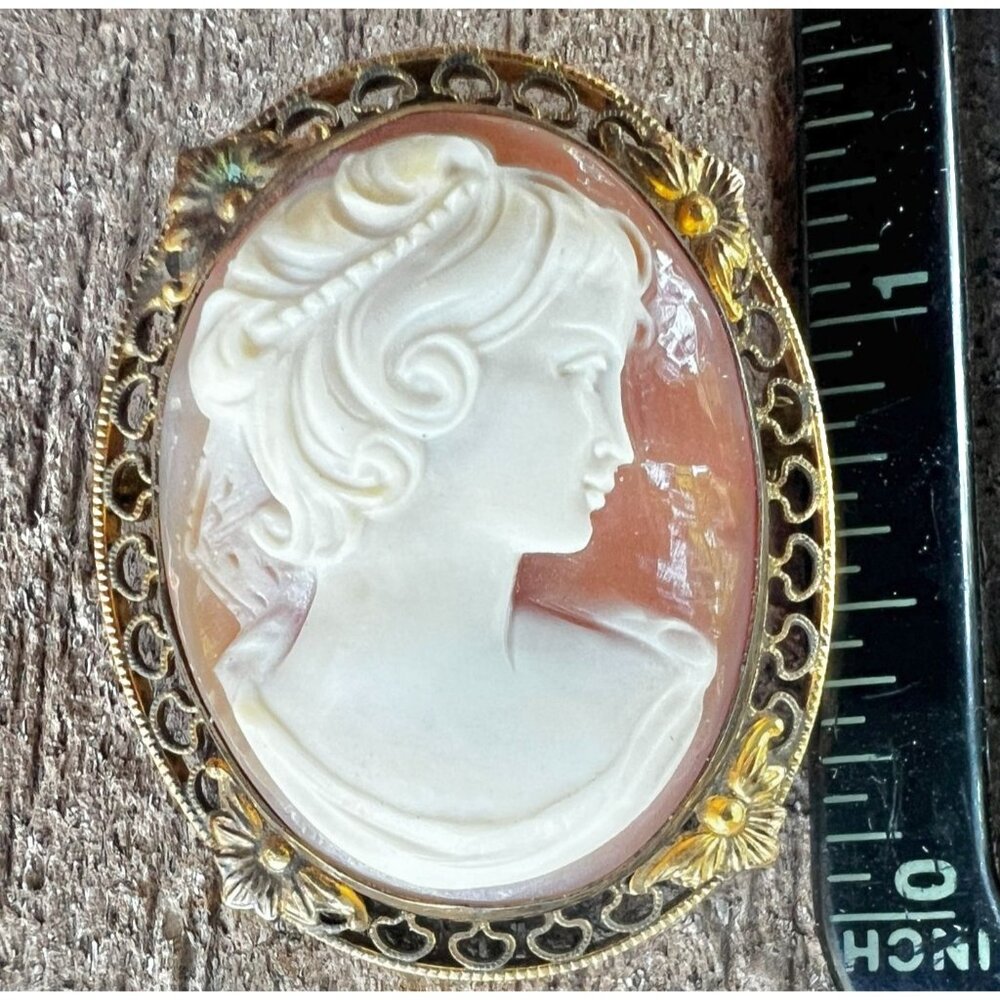 Antique Victorian Cameo Brooch/Pendant Carved Shell Bowed Large - Picture 4 of 14